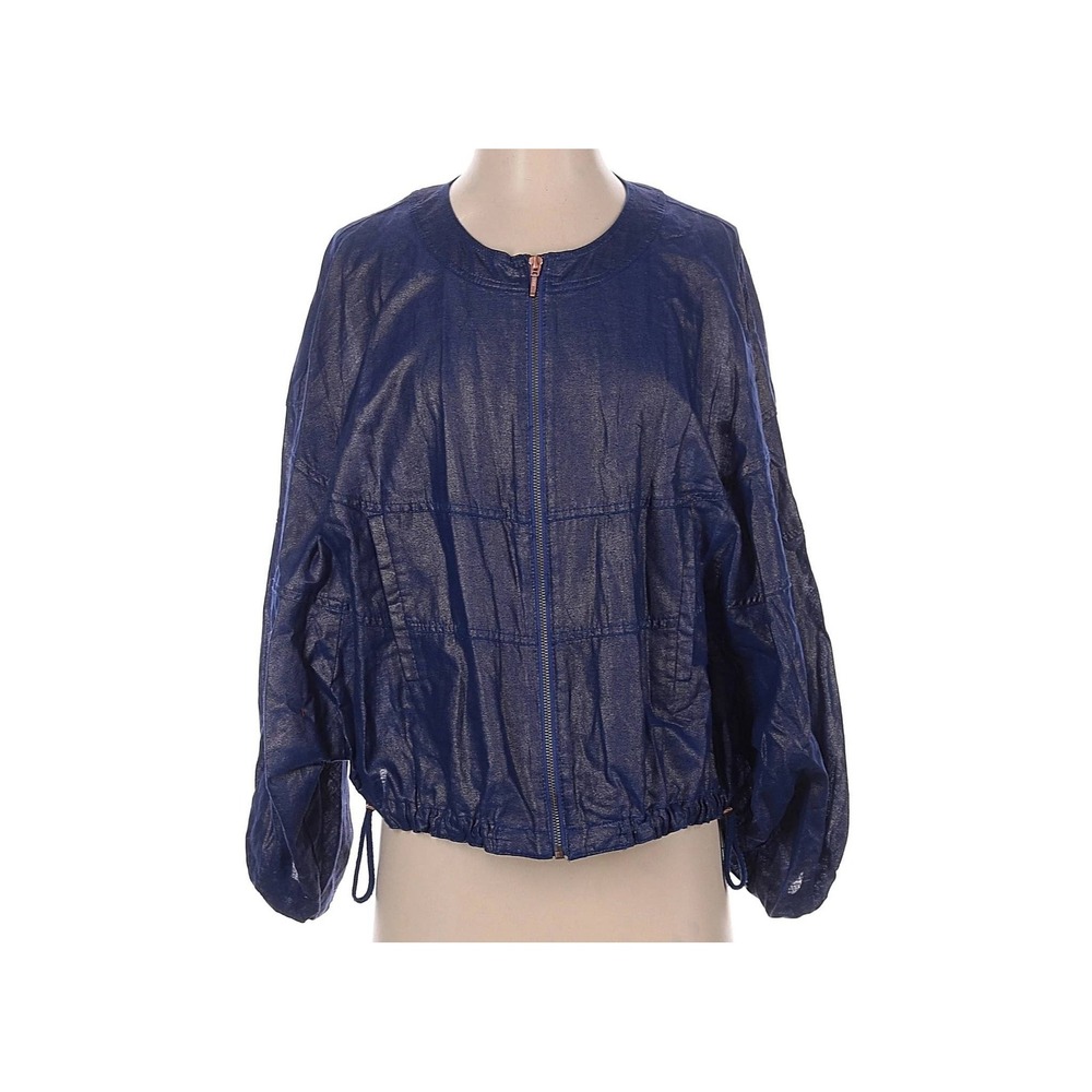Elevenses Anthropologie Bomber Jacket Womens XS/S Blue Metallic Indie Sleeze